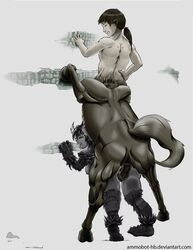 ammobot-hb canine centaur equine equine_taur female male mammal penetration size_difference straight taur vaginal_penetration