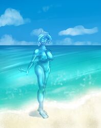 2017 beach big_breasts breasts elemental female goo goo_creature jadewitch_(artist) pussy sea seaside water water_elemental