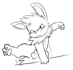 2017 3_toes 4_fingers action_pose angry anthro balls black_and_white clenched_teeth eeveelution jolteon looking_at_viewer male male_only monochrome nintendo oob pawpads penis pokemon simple_background sketch solo teeth toes toony vaulting video_games white_background young