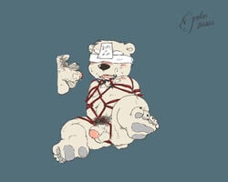 balls bear blindfold bondage bound flaccid furry japanese_text male mammal penis polakuma polar_bear text translation_request yaoi