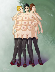 1girls breasts conjoined demon-man female female_only hecatoncheires huge_breasts large_breasts multi_arm multi_breast multi_genitalia multi_head multi_leg multi_limb multi_pussy mutant nipples open_mouth pussy what