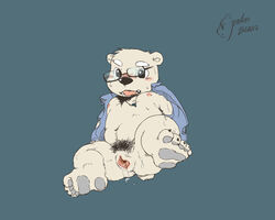 1boy bear cum cuntboy eyewear flaccid gaping gaping_pussy glasses intersex male mammal nipples polakuma polar_bear pussy pussy_juice solo