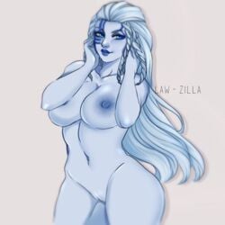 blue_eyes blue_skin face_paint female law-zilla nipples nude pussy skadi_(smite) smite solo