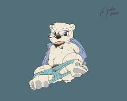 balls bear eyewear glasses male male_only mammal nipples polakuma polar_bear pubes solo