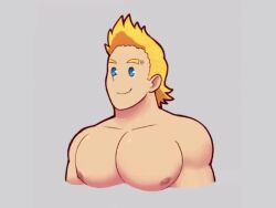1boy 2021 5_seconds_long blonde_hair blue_eyes human male mirio_togata music no_visible_genitalia pec_play pecs plain_background serperoir short_video smile solo_human solo_male tagme togata_mirio video