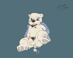 1boy anal anal_beads anal_masturbation animal_genitalia animal_penis balls bear cum erection eyewear glasses male male_only mammal masturbation nipples penis polakuma polar_bear sex_toy