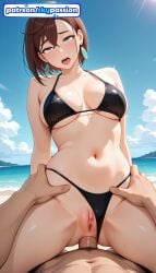 1boy 1girls 2026 ai_assisted ai_generated anime ayase_momo beach bikini blue_sky boobs breasts bust clothing_aside cloud cock cowgirl_pose cowgirl_position dandadan dick earrings female_genitalia genitals hetero hi_res high_quality high_resolution highres jewelry love_making momo_ayase navel open_mouth outdoors patreon patreon_username penetration penis pov pussy sex sexual_intercourse shore short_hair sky skypassion solo_focus stable_diffusion swimsuit tits uncensored uncensored_pussy uncensored_vagina vaginal water watermark woman_on_top