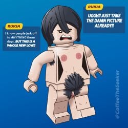 annoyed annoyed_expression armpit_hair big_nipples bleach bleach:_the_thousand-year_blood_war bush bushy_pubes coffeetheseeker dialogue flat_chest fortnite hairy hairy_armpits hairy_pussy kuchiki_rukia lego lego_fortnite lego_minifigure lego_minifigures lego_odyssey naked naked_female pubic_hair pussy shitpost small_breasts solo_female solo_focus twitter_link
