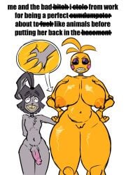 2026 animatronic anthro areola avian balls bav beakless big_areola big_breasts bird black_sclera black_text braces breasts buckteeth butt butt_grab chest_tuft chicken collarbone digital_media_(artwork) duo english_text eyebrows eyes_closed female female_anthro five_nights_at_freddy's five_nights_at_freddy's_2 fur galliform genitals glans glistening glistening_breasts glistening_thighs grey_balls grey_body grey_ears grey_eyebrows grey_fur grey_hair grey_inner_ear grey_nose grey_tuft grin hair hand_behind_back hand_on_butt hands_on_own_hips huge_breasts humanoid_genitalia humanoid_penis humanoid_vulva lagomorph larger_female leporid machine male male/female male_anthro mammal navel nipples nude nude_anthro nude_female nude_male orange_areola orange_nipples penis phasianid pink_glans pink_penis rabbit robot robot_anthro scottgames sharp_teeth simple_background size_difference smaller_male smile standing strikethrough teeth text thick_thighs toy_chica_(fnaf) tuft vab_(bav) vulva white_background white_eyes wide_hipped_anthro wide_hipped_female wide_hips yellow_body yellow_breasts yellow_vulva