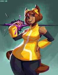 1girls 2026 breasts brown_hair clothed clothing digital_media_(artwork) fanart fangs female furry furry_only gameoverse goggles hair huge_thighs kit_(gameoverse) kit_bodega magic multiple_images open_mouth open_shoulders red_eyes scarlet_side sexy smile solo tail teeth thick_ass thick_thighs thighs