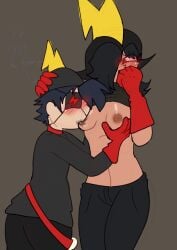 andy_(wander_over_yonder) black_hair commander_peepers dark_blue_hair emo emo_boy gay human_version red_eyes sucking_nipples sunnypawsy touching_breast trans_(lore) trans_man trans_man_(lore) wander_over_yonder watchdog