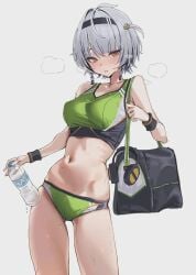 1girl anby_demara gym_clothes short_hair solo sweating zenless_zone_zero