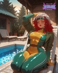 1girl 1girls ai_generated ass big_ass big_breasts blush blushing blushing_at_viewer blushing_female bodysuit cigarette deurahh female female_focus green_bodysuit green_eyes green_headband green_jacket headband hi_res huge_breasts jacket large_breasts lipstick long_hair looking_at_viewer marvel_rivals night outdoor patreon_username poolside pov pov_eye_contact red_hair red_lipstick rogue_(x-men) smile smoke smoking solo steam steaming_body steamy steamy_breath swimming_pool thicc thicc_ass thicc_thighs thick_thighs two-tone_hair voluptuous voluptuous_female watermark white_hair x-men x-men_97 yellow_bodysuit