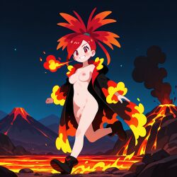 1futa 2026 ai_generated balls black_shoes breasts coat dickgirl fire flaccid flannery_(pokemon) foreskin full_body functionally_nude futa_only futanari hi_res high_ponytail highres human intersex intersex_only lava long_hair medium_breasts naked_coat navel night nintendo nipples open_clothes outdoors penis pokemon pokemon_oras ponytail red_eyes red_hair rock running shoes sky small_penis solo testicles uncircumcised volcano