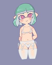 2019 blush bow_panties breasts clothed clothing crybleat female garter_belt garter_straps hi_res humanoid inkling legwear lingerie looking_at_viewer nintendo nipples panties ribbons solo splatoon splatoon_2 stockings thigh_highs translucent under_boob underwear video_games white_panties