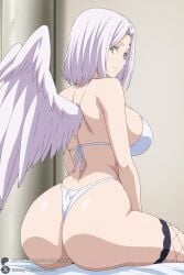 1female 1girl 1girls 2026 ai_generated artist_name ass big_ass big_breasts bikini breasts closed_mouth curvy feathered_wings fishnet_thighhighs fishnets forehead_jewel frey_(tensei_shitara_slime_datta_ken) from_behind hi_res high_quality high_resolution highres huge_ass huge_breasts large_breasts looking_at_viewer looking_back patreon patreon_username short_hair sitting smile solo swimsuit tensei_shitara_slime_datta_ken thighhighs thighs thong thong_bikini unjobdespiert watermark white_bikini white_hair white_wings wings yellow_eyes