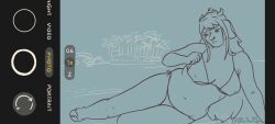 1girls absurd_res absurd_resolution absurdres anthro basic_background belly_button camera_pov chubby chubby_female chubby_furry female_anthro female_furry furry furry_boobs furry_ears furry_female furry_only goat goat_ears goat_tail line_art looking_down no_color oc original_art original_character phone_camera thick_thighs wide_hips