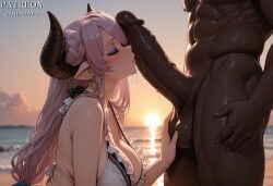 1boy 1girl ai_generated beach bikini blush braid breasts cleavage closed_eyes dark-skinned_male dark_skin draph draph_race_(granblue_fantasy) earrings erection frilled_bikini frills from_side granblue_fantasy hetero horns huge_penis interracial jewelry kissing_penis large_breasts large_penis lipstick_mark long_hair muscular muscular_male narmaya_(granblue_fantasy) nude official_alternate_costume oral outdoors penis penis_on_face pink_hair pointy_ears solo_focus sunset swimsuit testicles uncensored vantawaifu veins veiny_penis very_dark_skin white_bikini