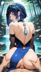 1boy 1girls 2026 ai_assisted ai_generated anime ass ass_grab back bangs big_ass boobs booty branch breasts bust earrings genshin_impact hetero hi_res high_quality high_resolution highres hoyoverse jewelry jungle leaf looking_back love_making mihoyo patreon patreon_username penetration pool pov sex sexual_intercourse skypassion stable_diffusion straddling tits water watermark yelan_(genshin_impact)