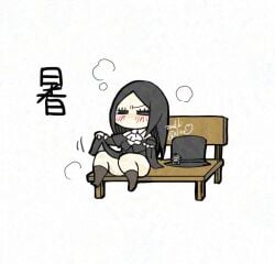 agender airing_out blushing chibi_style chubby_thighs fat_ass lifting_skirt stubby_legs testament_(guilty_gear) zashikialice