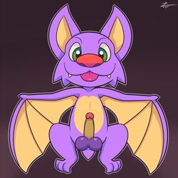 2017 anatomically_correct balls bat cute erection feral laylee looking_at_viewer male male_only mammal nude penis simple_background smile solo tongue video_games wings yooka-laylee zekromlover