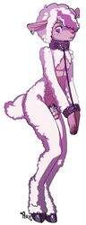 2016 anthro arh cage caprine chastity chastity_cage chastity_device collar freckles furry leash male_chastity male_only mammal piercing pose purple_eyes shackles sheep simple_background solo white_background