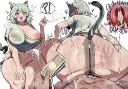 1boy 1girls areola_slip areolae_visible_through_clothing cat_ears cat_girl cat_tail chainsmoker_cat cum cum_in_pussy cum_inside ejaculation ejaculation_while_penetrated feline feline_humanoid female geulimykun_(skbyunea413) glistening glistening_body glistening_breasts glistening_skin green_hair grey_hair hair hi_res hinghoi humanoid impregnation indoors inner_ear_fluff male male_pov mammal mammal_humanoid medium_hair money nipple_bulge nipples nipples_visible_through_clothing nude orgasm orgasm_face piercing plap plap_(sound) pussy pussy_juice riding_penis sex sex_from_behind smoking smoking_cigarette sweat sweatdrop sweating sweaty sweaty_body thick_thighs vagina x-ray yani_neko yani_neko_(yani_neko) yaniko_satou