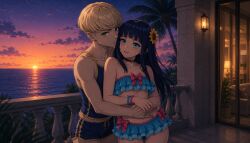 1boy 1boy1girl 1girls ai_generated balcony bare_arms bare_shoulders bare_thighs bikini bikini_bottom bikini_top blonde_hair blue_bikini blue_bikini_bottom blue_bikini_top blue_eyes blue_hair blue_panties blue_swimsuit blue_underwear boruto:_naruto_next_generations boruto:_two_blue_vortex boyfriend-girlfriend bracelet bracelets choker couple cuddle cuddling duo duo_focus embrace embracing embracing_another female frilled_bikini frilled_skirt hair_flower hair_ornament height_difference hi_res high_resolution highres himawari_uzumaki himawarishusband hips jewelry light-skinned_female light-skinned_male light_skin long_hair male male/female messy_hair miniskirt naruto naruto_(series) nature nature_background night night_sky outdoors outside pale-skinned_female pale-skinned_male pale_skin panties parted_lips romantic romantic_ambiance romantic_couple shonen_jump short_skirt shorts shounen_jump shueisha skirt sleeveless sleeveless_shirt straight sunflower sunflower_hair_ornament sunset swimming_trunks swimsuit tank_top teen teen_girl teenage_female teenage_girl teenage_male teenager underwear uzumaki_himawari very_high_resolution weekly_shonen_jump weekly_shounen_jump whisker_markings whiskers wide_hips yamanaka_inojin yellow_hair