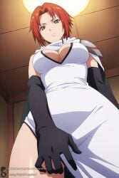 1female 1girl 1girls 2026 ai_generated artist_name big_ass big_breasts black_gloves breasts brown_eyes cape cleavage closed_mouth curvy dress elbow_gloves from_below glenda_attley gloves hi_res high_quality high_resolution highres huge_ass huge_breasts indoors large_breasts looking_at_viewer looking_down orange_eyes patreon patreon_username red_hair short_hair shoulder_armor solo tensei_shitara_slime_datta_ken thighs unjobdespiert watermark white_dress