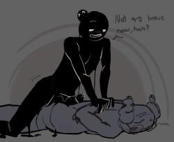 black_body black_skin dr_beanies_(mewgenics) erect_penis erection fat gay glasses grey_hair hair male mewgenics mocking old older_male penis precum steven_(mewgenics) teasing time_fcuk white_eyes