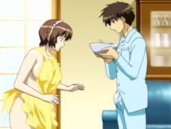 1boy 1boy1girl 1girls apron apron_only before_creampie before_sex before_vaginal_penetration boobies boobs bowl breasts brown-haired_female brown_hair closed_mouth clothed_male clothed_male_naked_female clothed_male_nude_female enormous_boobies enormous_boobs enormous_breasts enormous_tits fushimi_kenta gigantic_boobies gigantic_boobs gigantic_breasts gigantic_tits huge_boobies huge_boobs huge_breasts huge_tits maid maid_headdress massive_boobies massive_boobs massive_breasts massive_tits milky_(company) milky_animation_label naked naked_apron naked_female nonomiya_momoko nude nude_apron nude_female nudity nudity_female nudity_girl open_eyes open_mouth ova pajamas screencap shimai_tsuma_3 shimaizuma_3 short_brown_hair short_hair short_hair_female yellow_apron