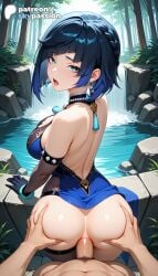 1boy 1girls 2026 ai_assisted ai_generated anime ass ass_grab beach big_ass boobs booty branch breasts bust cock dick earrings genshin_impact gloves grabbing_another's_ass hetero hi_res high_quality high_resolution highres hoyoverse jewelry jungle leaf love_making mihoyo patreon patreon_username penetration penis pond pool sex sex_from_behind sexual_intercourse skypassion spread_ass stable_diffusion tanzaku tits vines water watermark yelan_(genshin_impact)