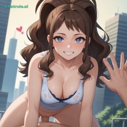 1girl ai_assisted ai_generated bent_over big_ass blue_eyes bouncing_breasts bra_down brown_hair cityscape cowboy_shot detailed_face doggy_style dutch_angle fucked_into_submission fucked_silly heart_eyes heart_shaped_pupils hilda_(pokemon) looking_at_viewer outdoors pov seductive_look seductive_smile smile source_anime thicc_ass thicc_thighs torn_clothes vaginal_sex wants_to_fuck wide_hips