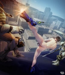 1girls alternate_version_at_source alternate_version_available anus anus_peek ass ass_focus bayonetta bayonetta_(character) bayonetta_(series) bayonetta_2 black_hair butt butt_focus covering covering_crotch female fighting heels heels_only naked naked_female nude nude_female short_hair solo vj99
