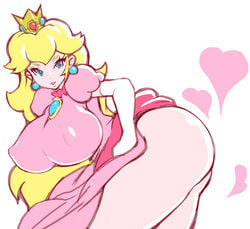 1girls ass big_ass big_breasts big_butt blonde_hair blue_eyes crown dress dress_lift elbow_gloves female gloves huge_breasts mario_(series) nintendo noise_(artist) presenting princess_peach solo thick_thighs