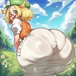 1girls ai_generated ass ass_focus bianca_(pokemon) blonde_hair blush caked_up forest glasses green_eyes hat huge_ass imminent_sex looking_at_viewer looking_back mochipawg oblivious open_mouth orange_vest pawg pokemon pokemon_bw short_hair smile solo white_dress wobbling_ass