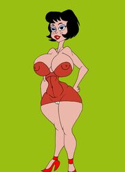 1girls aged_up bangs bare_shoulders big_breasts black_eyes black_hair busty caglioro3666 cleavage condorito condorito_(series) curvy dress erect_nipple erect_nipples eyeshadow female female_only freckles front_view hand_on_hip hands_on_hip hands_on_hips high_heels hourglass_figure human lipstick looking_at_viewer makeup minidress nipple_bulge nipples_visible_through_clothing older panties pantyshot pantyshot_(standing) pepo_(copyright) pose posing red_dress red_lipstick short_dress short_hair simple_background solo tagme underwear voluptuous white_panties wide_hips yuyito