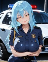1girls ai_generated big_boobs big_breasts blue_hair boobs breasts female female_focus female_only high_resolution highres huge_boobs huge_breasts kaistar large_boobs large_breasts long_hair looking_at_viewer patreon police police_uniform policewoman rimuru_tempest smile smiling solo solo_female solo_focus tensei_shitara_slime_datta_ken yellow_eyes