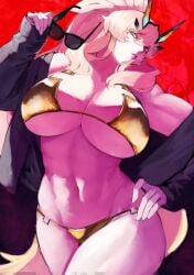 barghest_(fate) bigger_female blonde_hair breasts fate_(series) female glasses golden_bikini huge_breasts mommy muscle_mommy muscular muscular_female