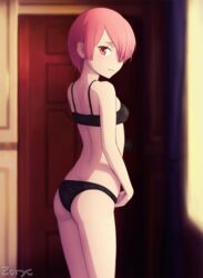 bra female hair_over_eyes panties pink_eyes pink_hair ram_(re:zero) re:zero_kara_hajimeru_isekai_seikatsu side_view solo zoryc