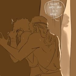 achilles achilles_(mythology) covering covering_mouth gay greek_mythology hidden hidden_sex homosexual justvea long_hair patrochilles patroclus patroclus_(mythology) sweat sweatdrop sweating the_epic_cycle trojan_war trying_to_be_quiet yaoi