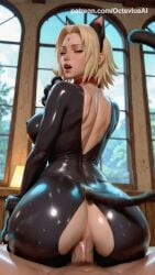 1boy 1girl 3d ai_generated anal animated ass_focus blonde_hair bodysuit cat_ears cat_tail catgirl from_behind large_ass latex naruto_(series) penis reverse_cowgirl_position sex sound straight tagme tsunade video watermark