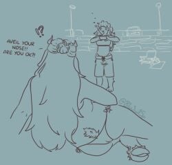 2girls anthro basic_background bunny_ears chubby chubby_female chubby_furry female_anthro female_furry fluffy_hair furry furry_ass furry_ears furry_female furry_only goat goat_ears goat_hooves goat_horns goat_tail heart_nose hearts hearts_around_head line_art looking_down no_color oc original_art original_character punctuation_marks shorts speaking star_eyes text