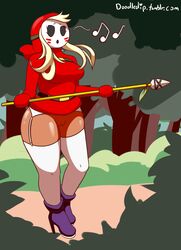 breasts clothed clothing doodle_dip female hair high_heel_boots high_heels jungle legwear long_hair mario_(series) nintendo open_mouth pussy shy_gal solo spear_guy standing stockings video_games wide_hips yoshi's_island