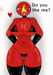 1girl ass bikin bikini boobs countryhumans countryhumans_girl heart love nsfw red_body red_eyes red_skin sexy text vietnam_(countryhumans)