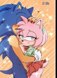 amy_rose hug looking_at_viewer riinity sega sonic_(series) sonic_the_hedgehog sonic_the_hedgehog_(series)