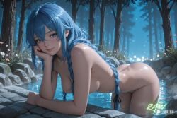 1girl ai_generated anime artist_name big_breasts blue_hair blush breasts female hi_res high_quality highres medium_breasts mushoku_tensei nsfw partially_nude patreon_username rawdiffusion roxy_migurdia solo stable_diffusion tits uncensored watermark