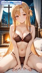 1girls 2026 ai_assisted ai_generated anime asuna_(sao) bed bed_sheet boobs bra breasts bust cloud curtains hi_res high_quality high_resolution highres indoors long_hair looking_at_viewer moonlight navel night night_sky on_bed panties patreon patreon_username sky skypassion smile stable_diffusion sword_art_online tits underwear watermark window yuuki_asuna