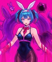 1girls :o ai_generated alternate_costume animal_ears aqua_eyes aqua_hair arm_strap armband bare_shoulders between_breasts black_leotard black_pantyhose blue_eyes blue_hair bow bowtie breasts bright_pupils brown_pantyhose cleavage collarbone covered_navel cowboy_shot creature detached_collar eyeliner eyeshadow facial_mark fake_animal_ears hair_bow hair_ornament hair_ribbon hairband hairclip hatsune_miku headband highleg highleg_leotard leotard looking_at_viewer makeup medium_breasts medium_hair miku_hatsune multicolored_eyes multicolored_hair necktie o-ring open_mouth pantyhose pink_background pink_bow pink_eyes pink_eyeshadow pink_hair pink_necktie pink_pupils pink_theme playboy_bunny rabbit rabbit_ears rabbit_hair_ornament red_bow red_bowtie red_necktie red_ribbon ribbon ringed_eyes shiny_clothes short_hair short_necktie short_twintails simple_background small_breasts solo standing strap strapless_leotard streaked_hair stuffed_animal stuffed_rabbit stuffed_toy tattoo teardrop_facial_mark teeth tentacles thigh_gap tongue tongue_out twintails two_side_up upper_teeth_only vocaloid white_collar white_hairband x_hair_ornament year_of_the_rabbit