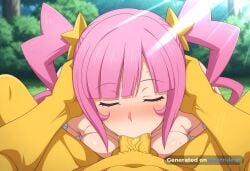 1girl ai_assisted ai_generated anal anal_sex anime_screencap arms_held_behind_back arms_pulled_back asleep blushing doggystyle embarrassed eyes_closed hair_ornaments hypno outdoors passed_out perky_tits pink_hair prone_bone purple_eyes rough_sex sleeping thick_cock